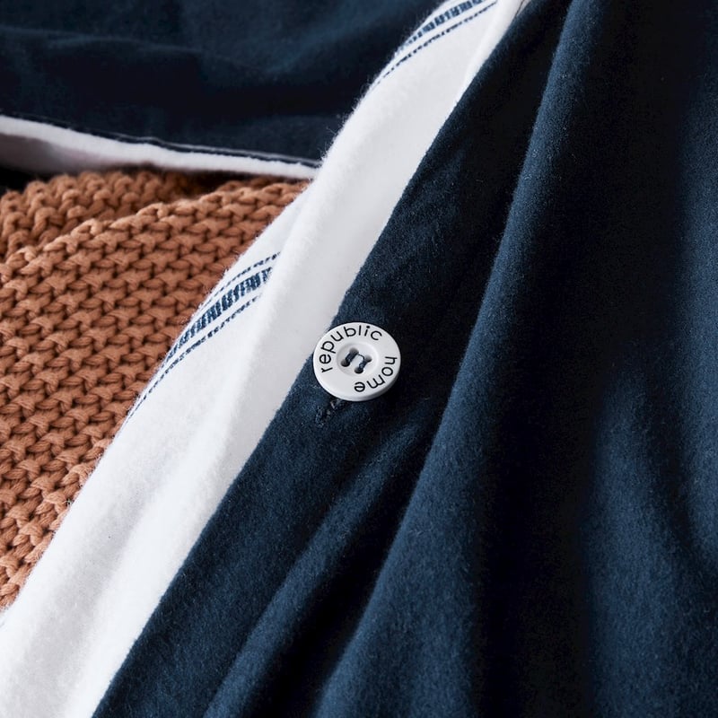 Printed Navy Stripe Flannelette Quilt Cover Set + Separates