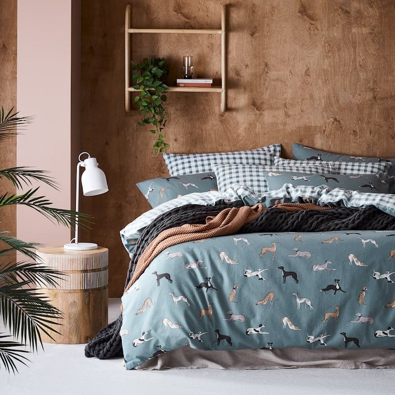 Printed Sage Dog Flannelette Quilt Cover Set + Separates