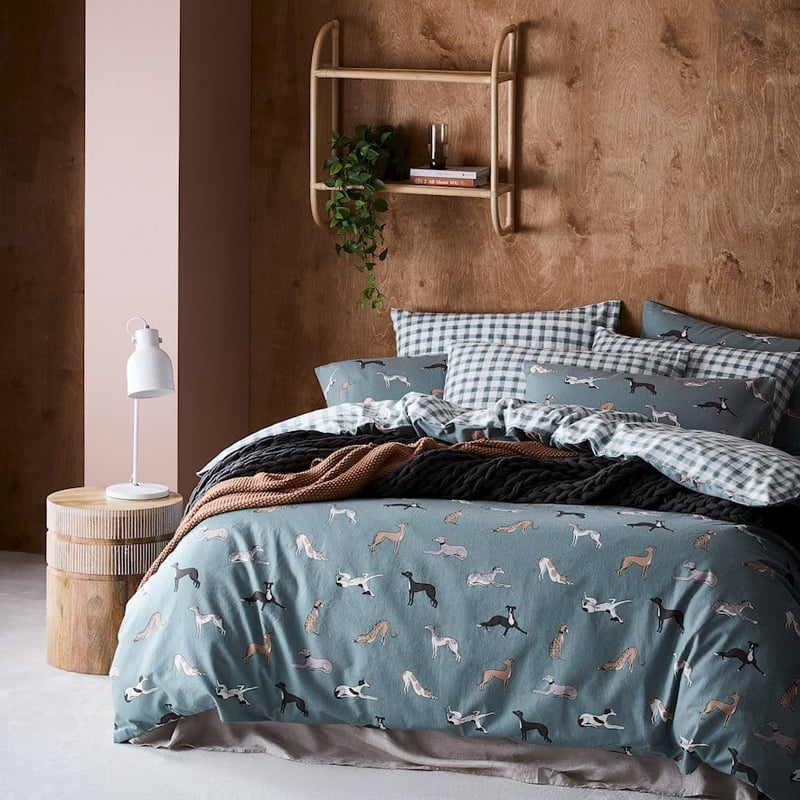 Printed Sage Dog Flannelette Quilt Cover Set + Separates