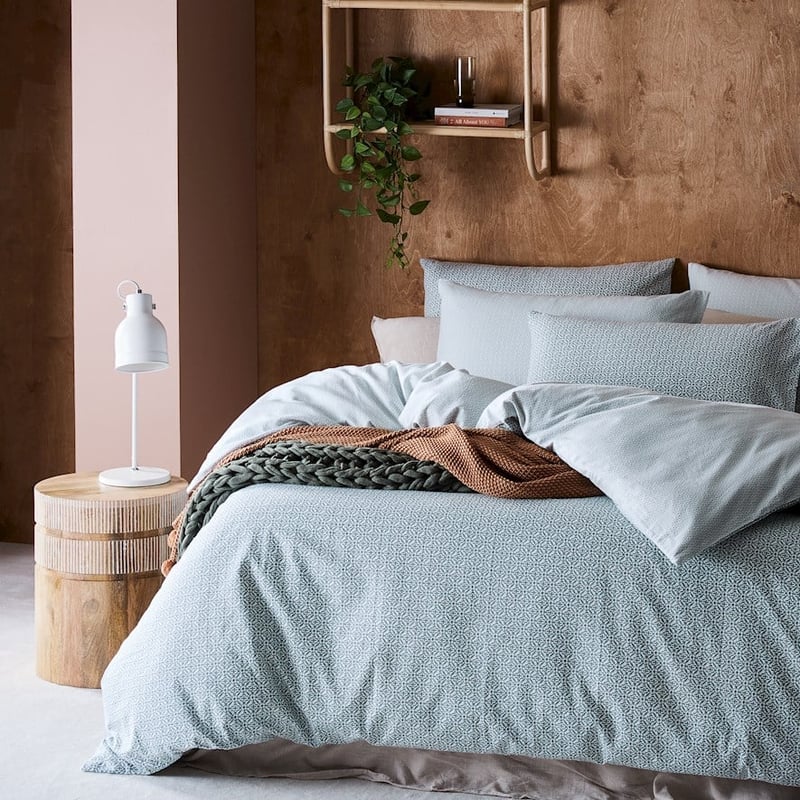 Printed Sage Tile Flannelette Quilt Cover Set + Separates