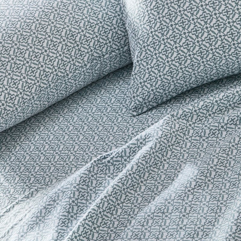 Printed Sage Tile Flannelette Sheet Set