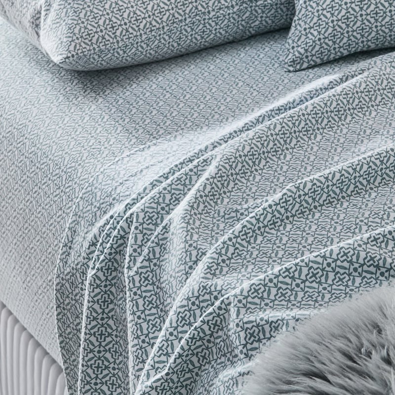 Printed Sage Tile Flannelette Sheet Set