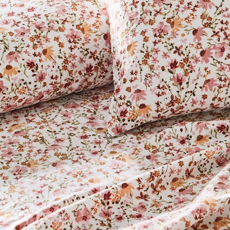 Printed Winter Floral Flannelette Sheet Set