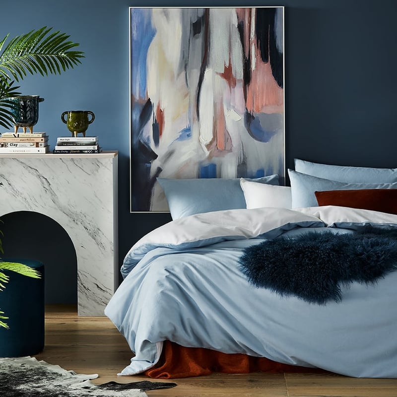 Super Soft Brushed Flannelette Denim & White Quilt Cover Separates