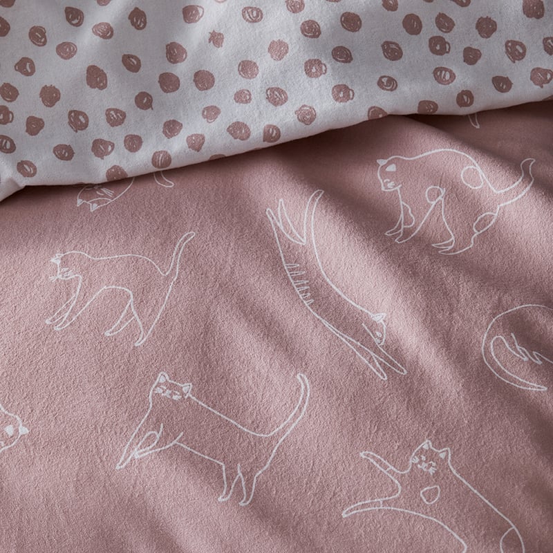 Printed Flannelette Pink Cat Quilt Cover Set + Separates