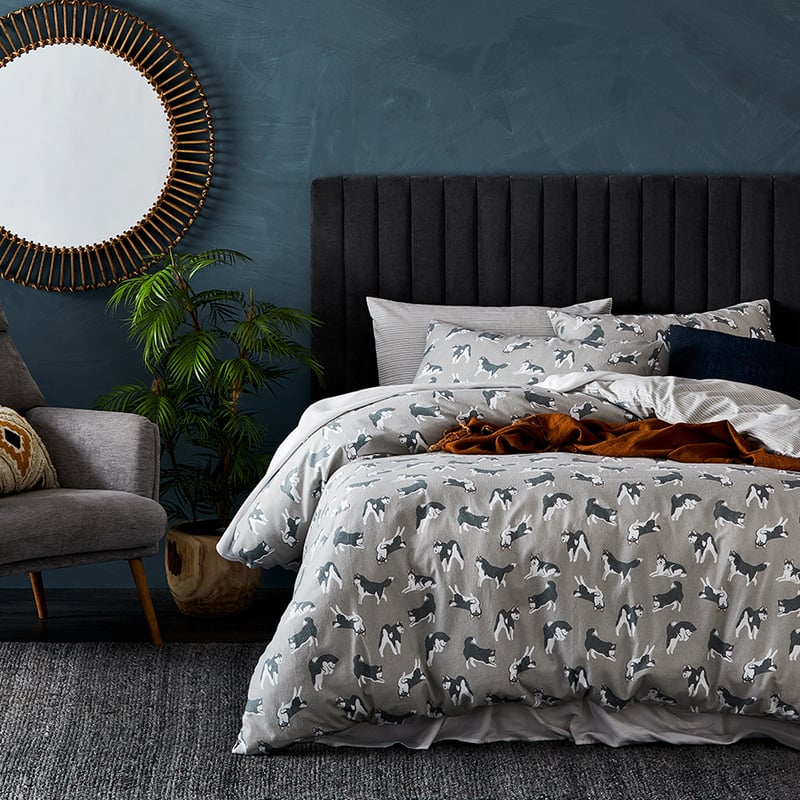 Printed Flannelette Silver Husky Quilt Cover Set