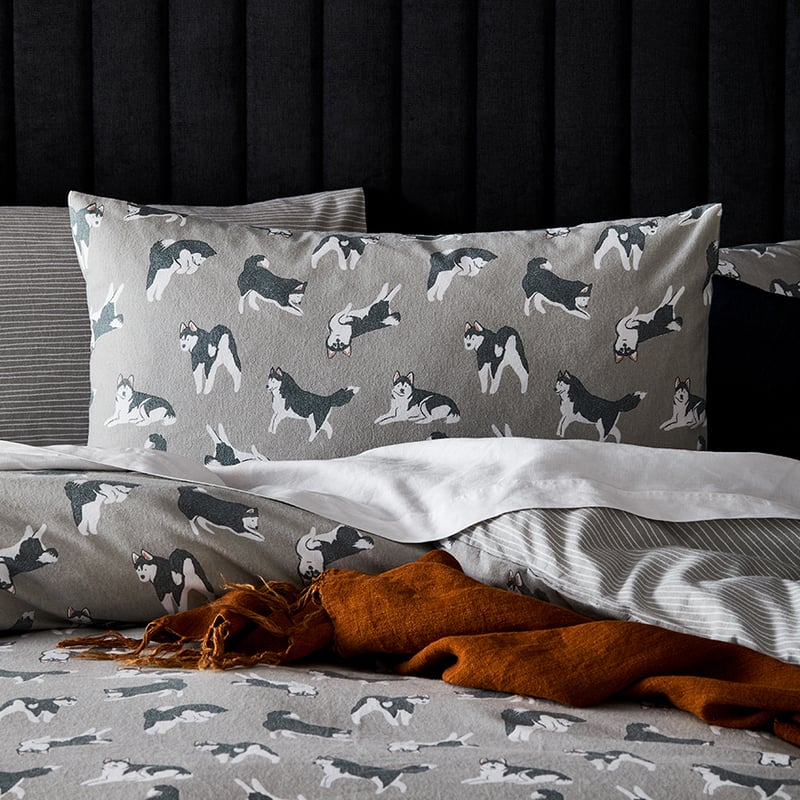 Printed Flannelette Silver Husky Quilt Cover Set