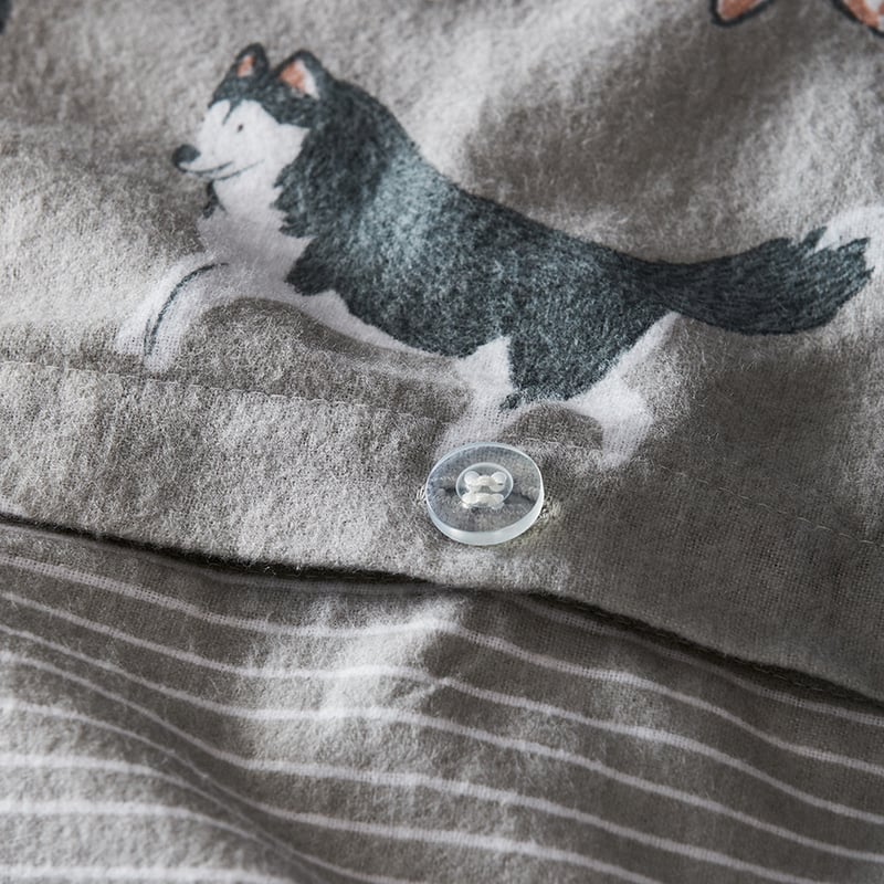 Printed Flannelette Silver Husky Quilt Cover Set