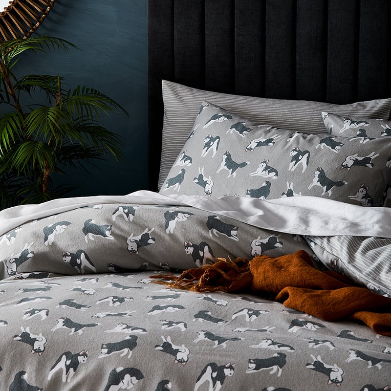 Printed Flannelette Silver Husky Quilt Cover Set