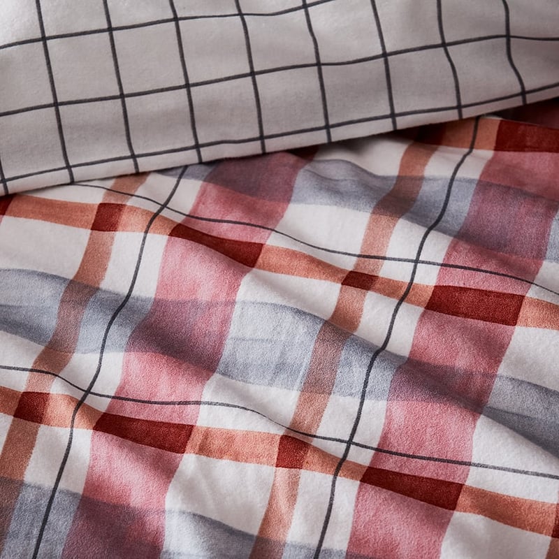 Printed Flannelette Watercolour Check Quilt Cover Set