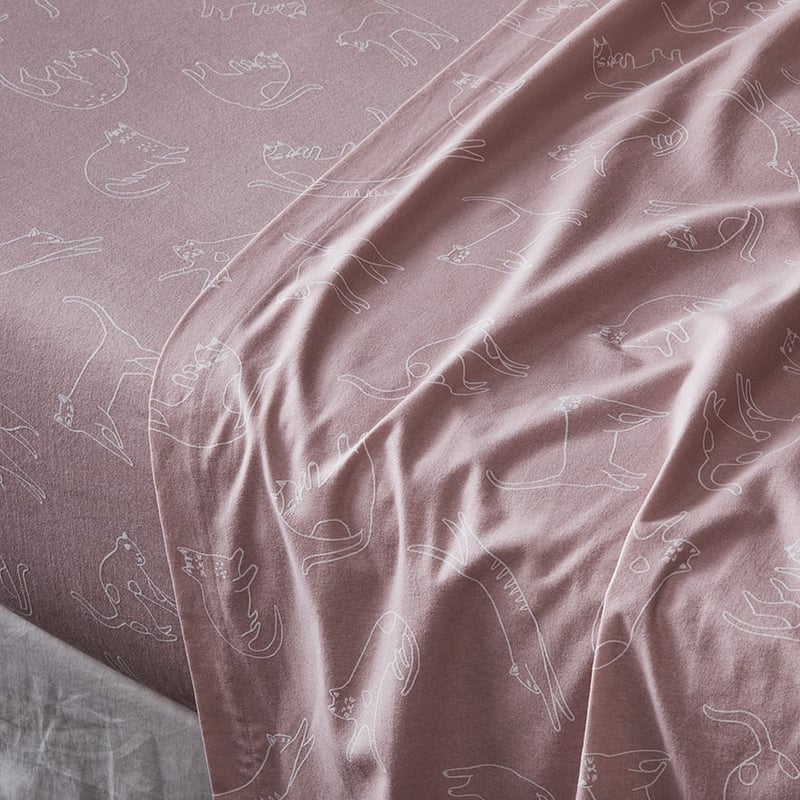 Printed Flannelette Pink Cat Sheet Set
