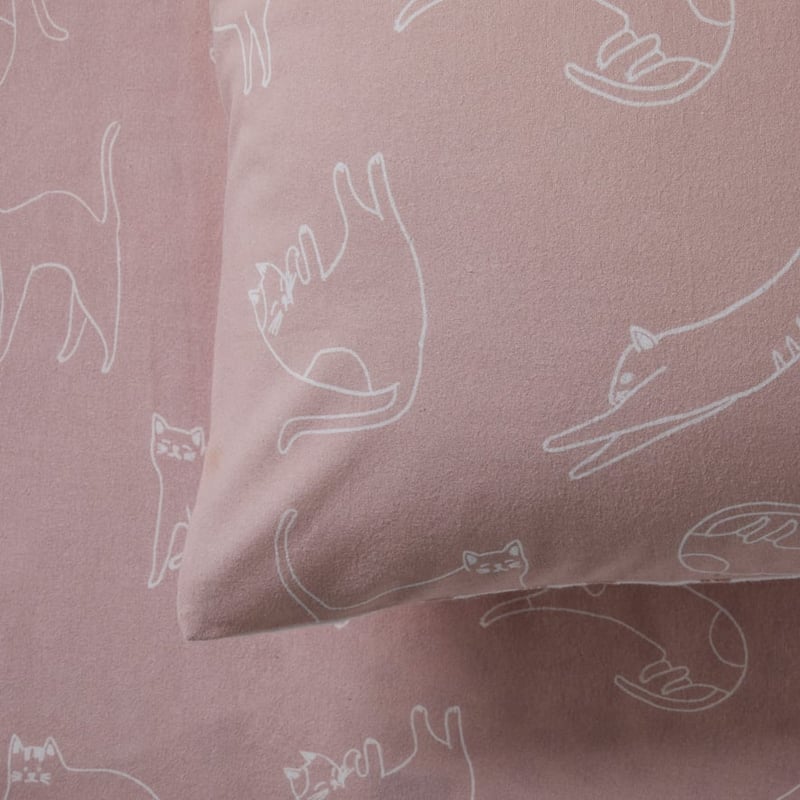 Printed Flannelette Pink Cat Sheet Set