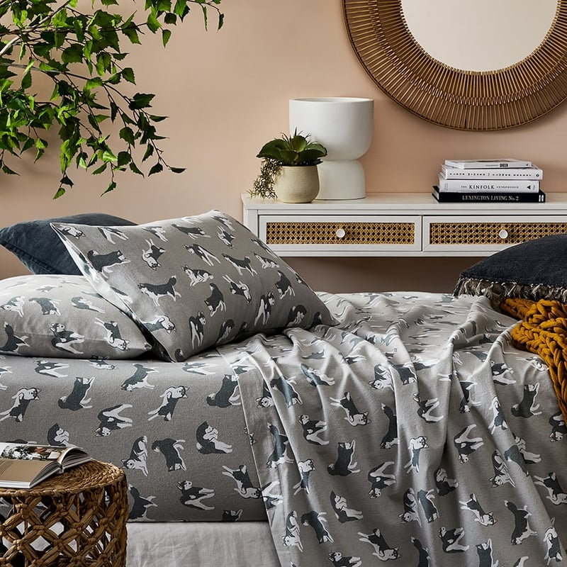 Printed Flannelette Silver Husky Sheet Set
