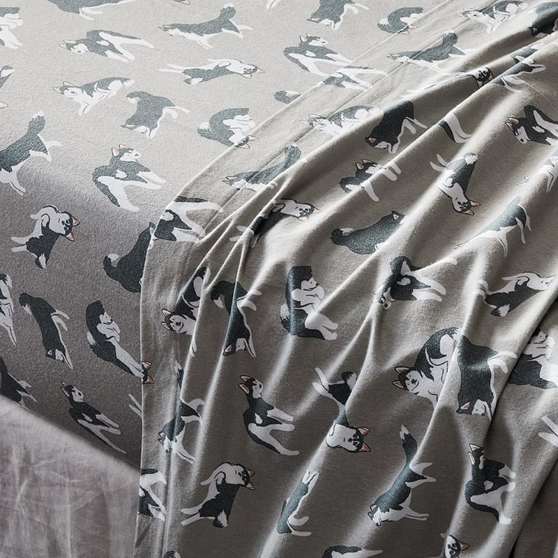 Printed Flannelette Silver Husky Sheet Set