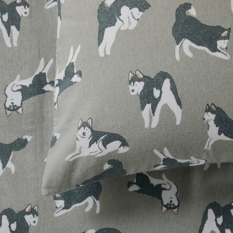 Printed Flannelette Silver Husky Sheet Set