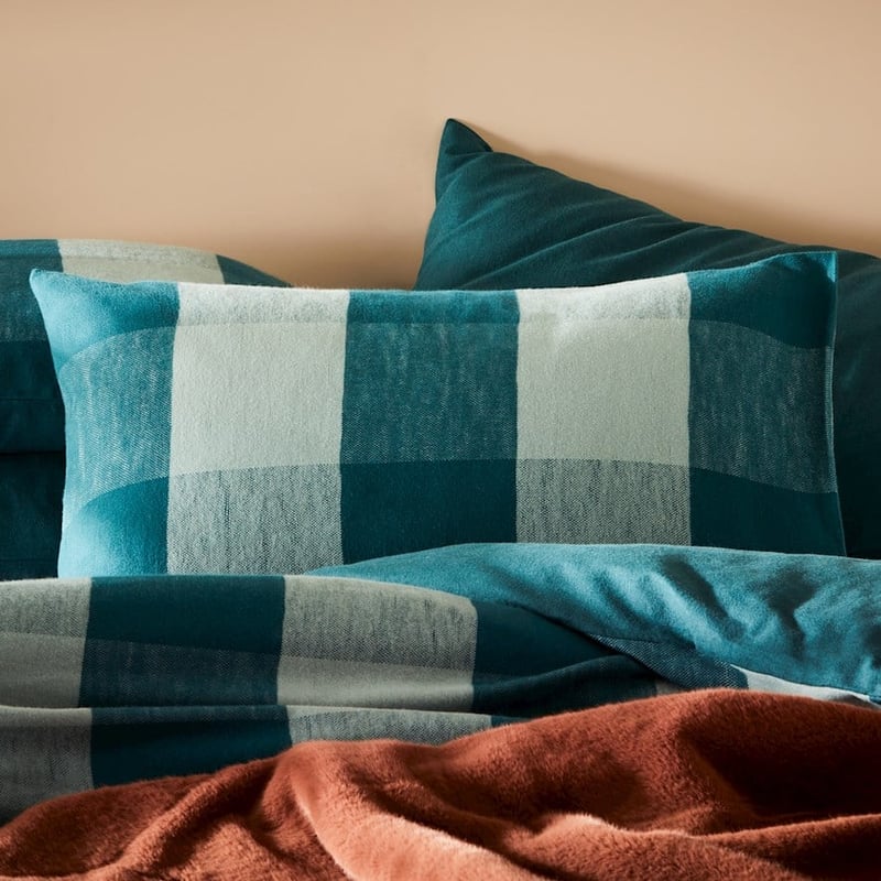 Super Soft Brushed Flannelette Pine Check Quilt Cover + Pillowcases
