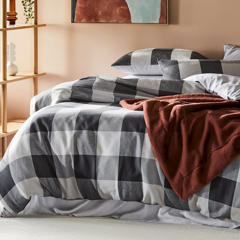 Super Soft Brushed Flannelette Silver Check Quilt Cover + Pillowcases