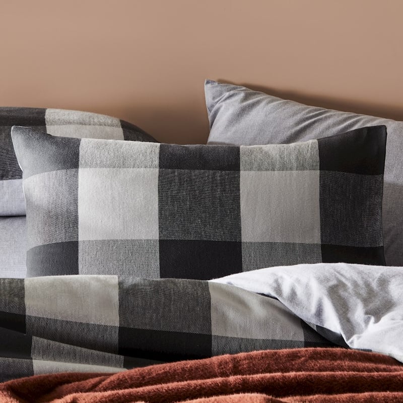 Super Soft Brushed Flannelette Silver Check Pillowcase