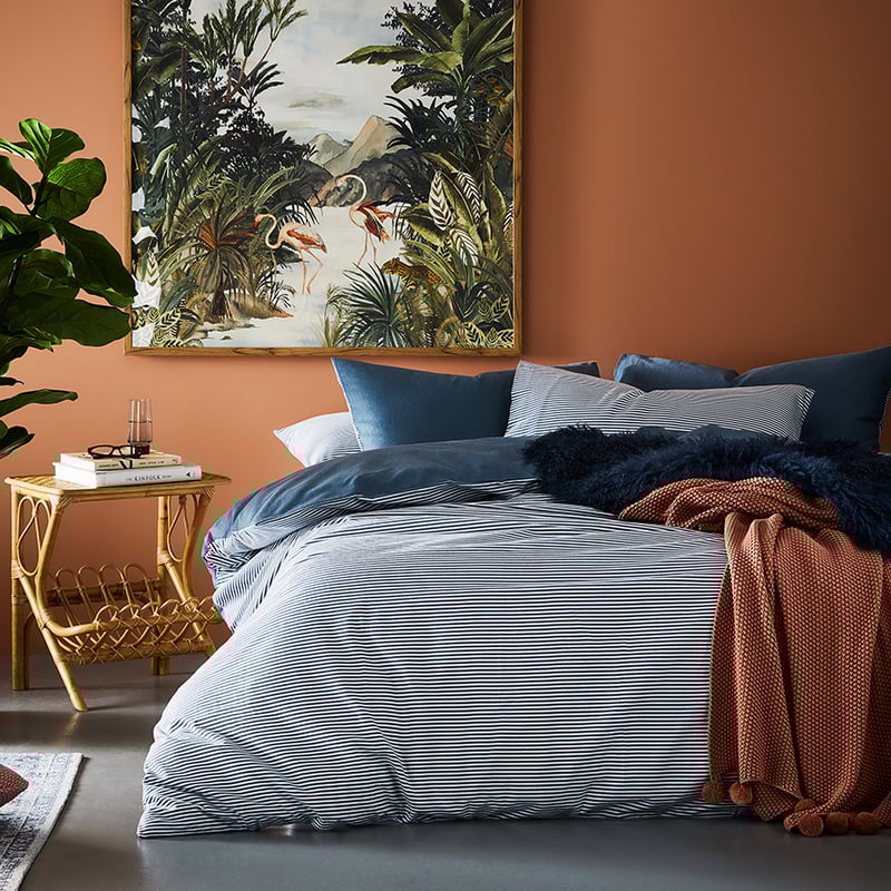 Printed Flannelette Blue Stripe Quilt Cover Set + Separates