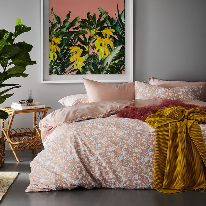 Printed Flannelette Pink Floral Quilt Cover Set + Separates
