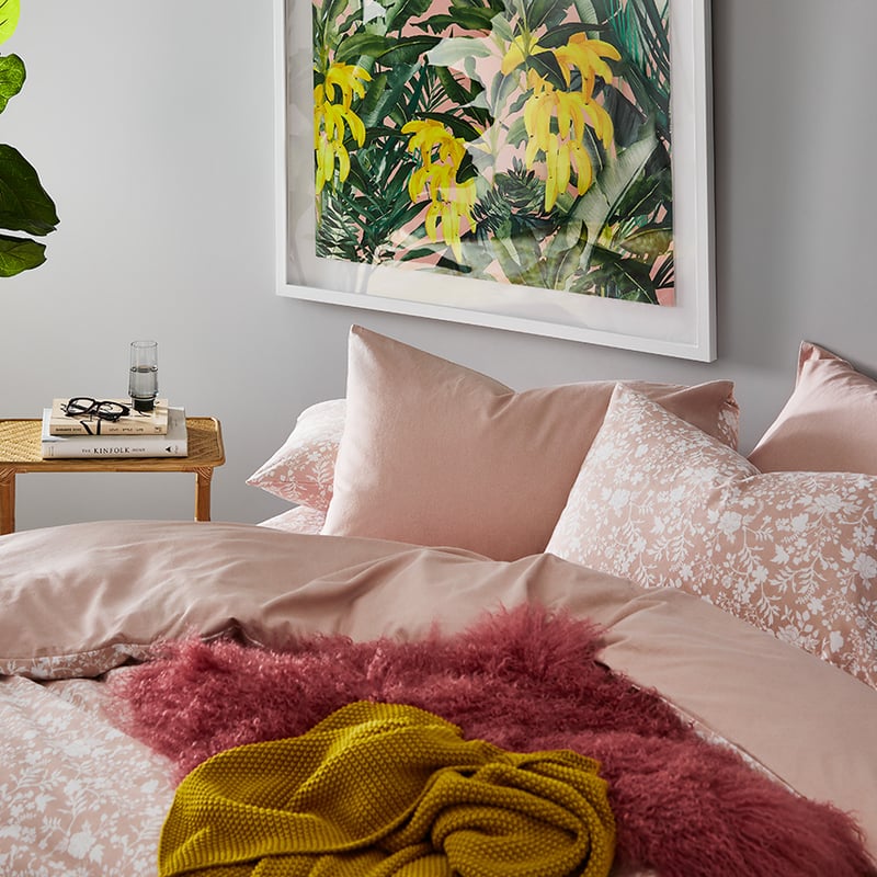 Printed Flannelette Pink Floral Quilt Cover Set + Separates