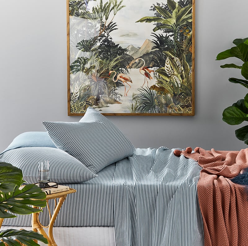 Printed Flannelette Blue Stripe Sheet Set