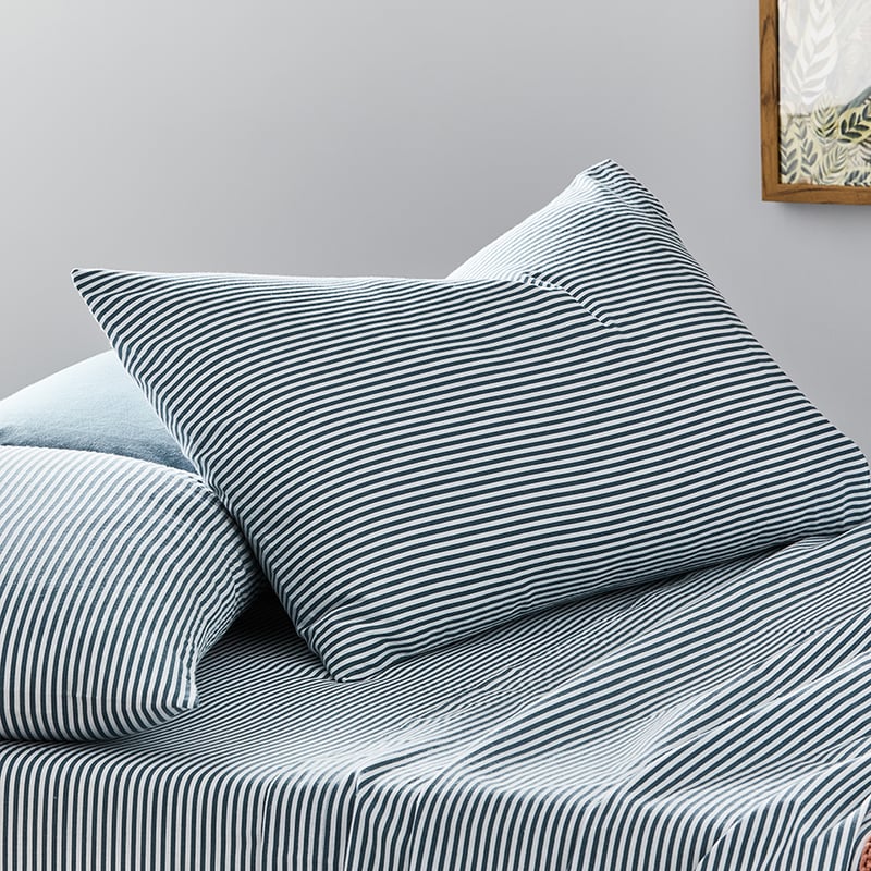 Printed Flannelette Blue Stripe Sheet Set
