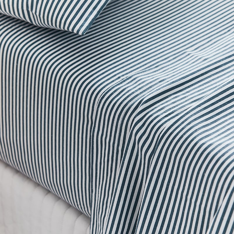 Printed Flannelette Blue Stripe Sheet Set