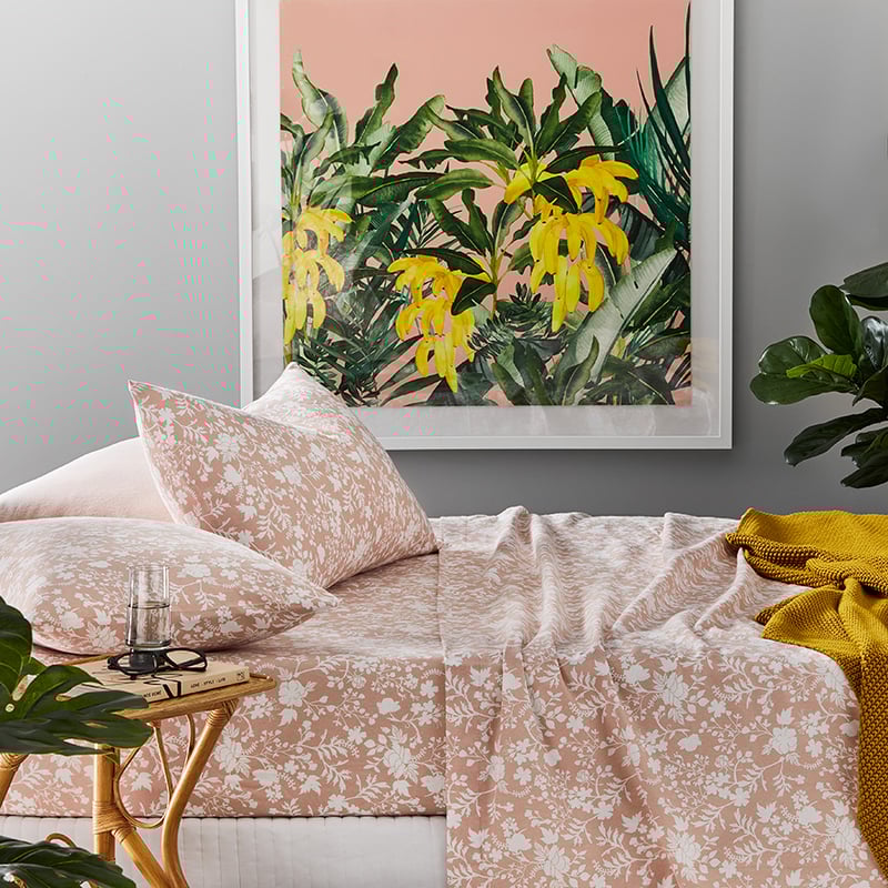 Printed Flannelette Pink Floral Sheet Set