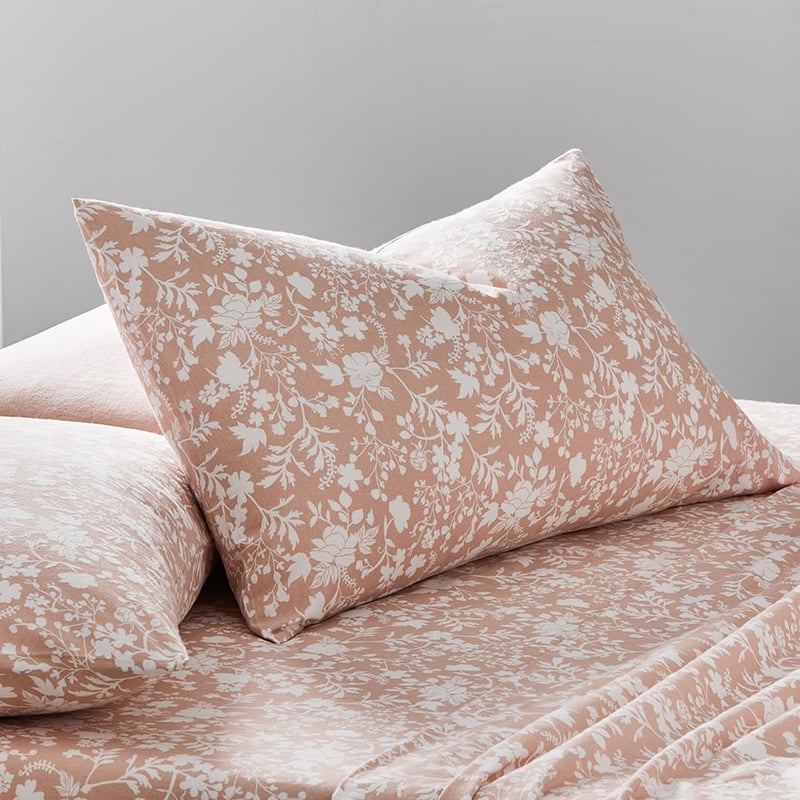 Printed Flannelette Pink Floral Sheet Set