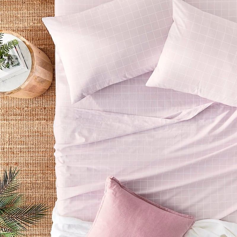 Perfect Cotton Percale Pink Grid Sheet Set