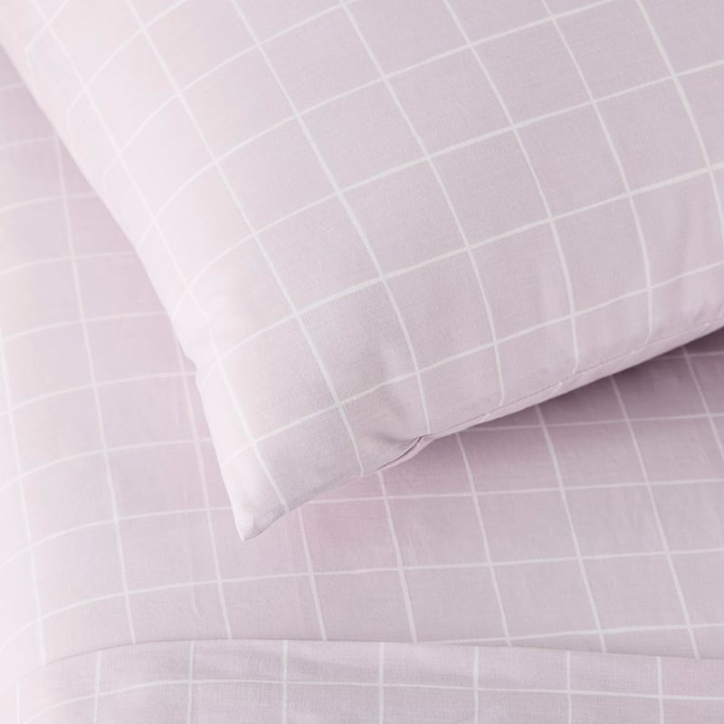 Perfect Cotton Percale Pink Grid Sheet Set