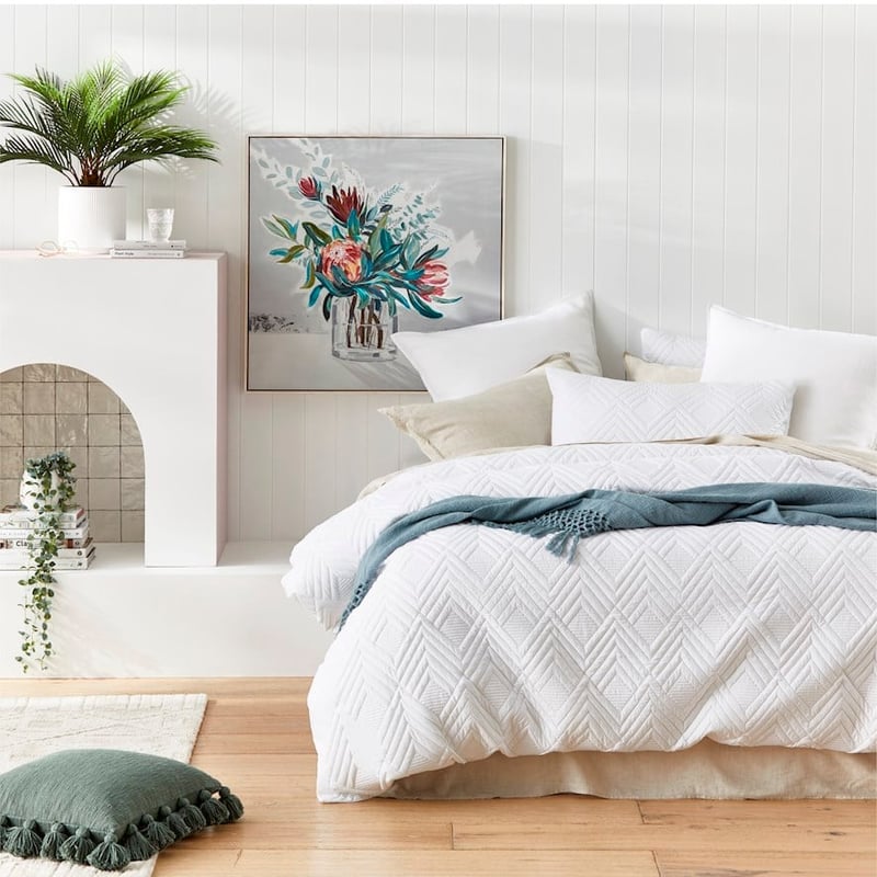 Aiden Microfibre White Quilted Quilt Cover Set + Separates