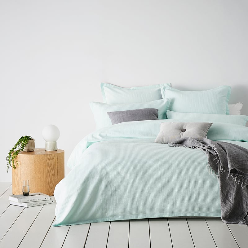 Riley Waffle Mint Quilt Cover Set + Separates
