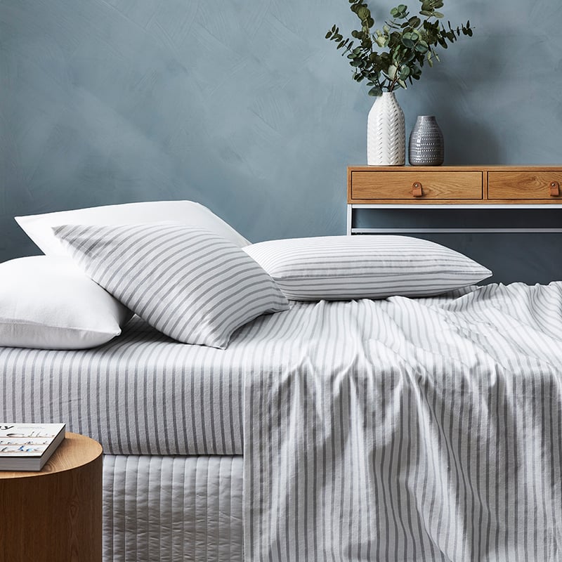 Printed Flannelette Grey Stripe Sheet Set