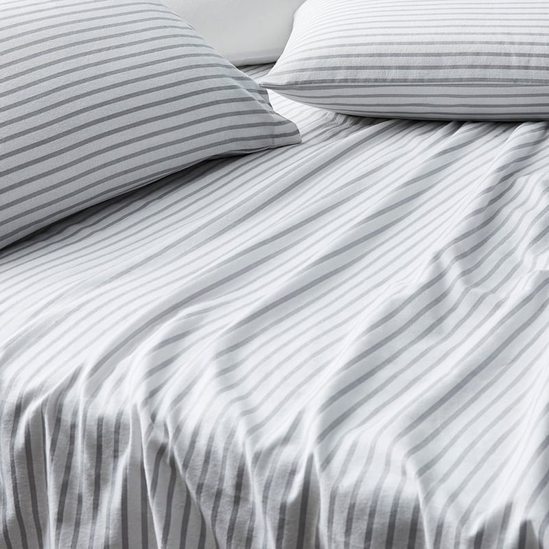 Printed Flannelette Grey Stripe Sheet Set