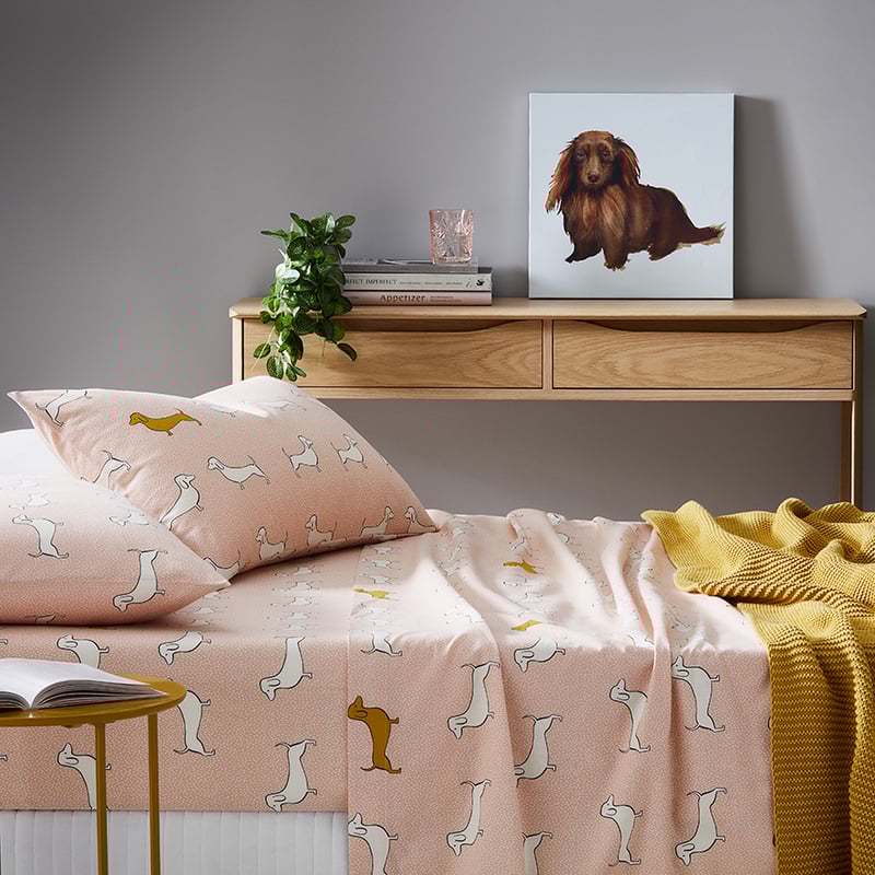 Printed Flannelette Dachshund Sheet Set
