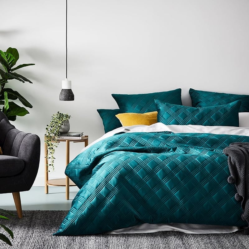 Adele Velvet Teal Quilted Quilt Cover Set + Separates