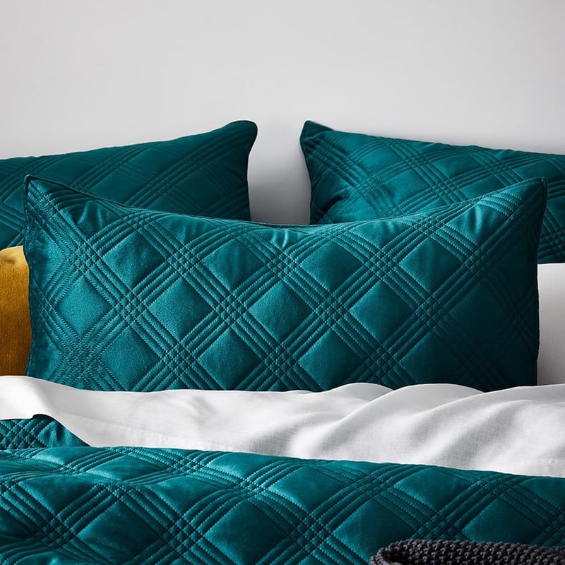 Adele Velvet Teal Quilted Quilt Cover Set + Separates