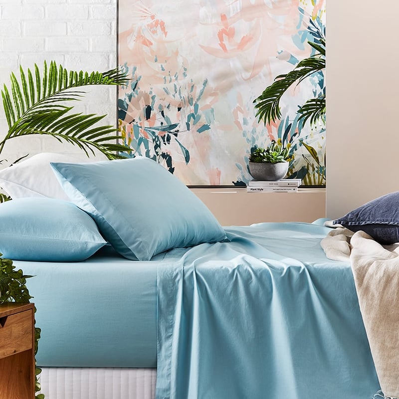 Prewashed Cotton Sky Blue Sheet Set