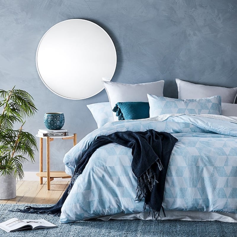 Prewashed Cotton Printed Blue Triangle Quilt Cover Set + Separates