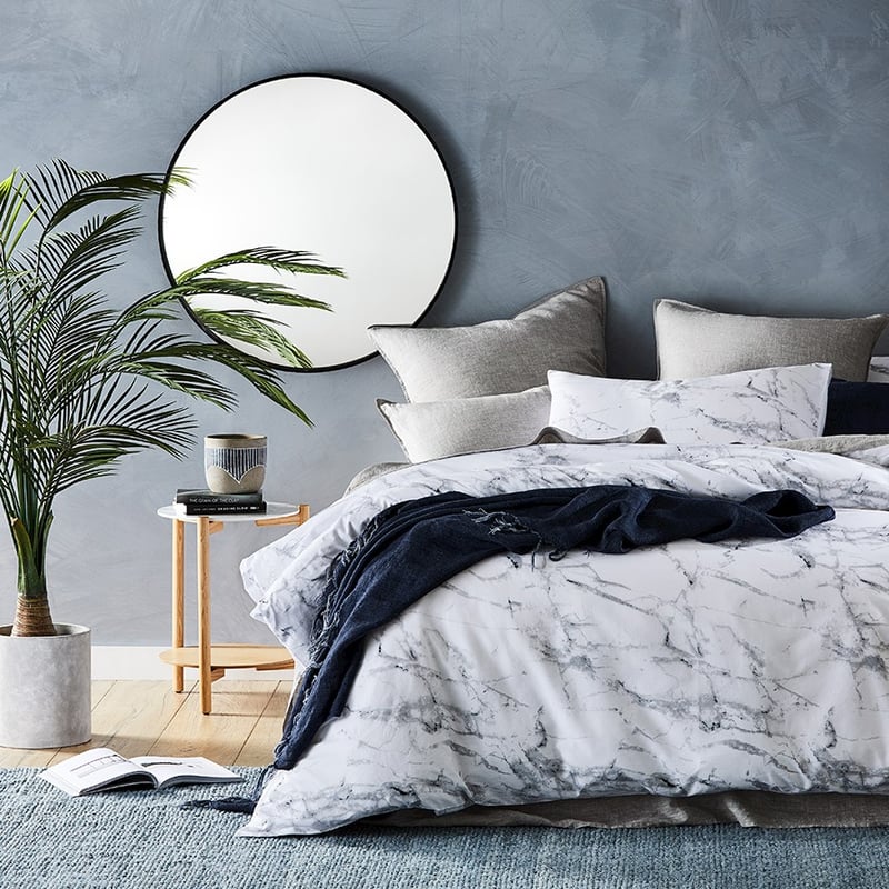 Prewashed Cotton Printed White Marble Quilt Cover Set + Separates