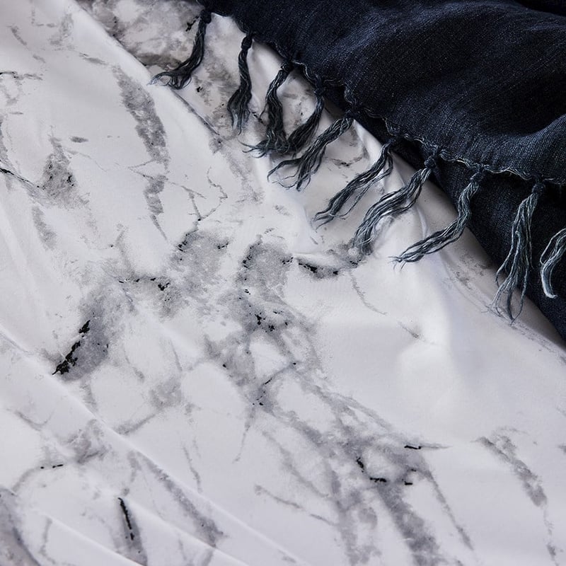 Prewashed Cotton Printed White Marble Quilt Cover Set + Separates