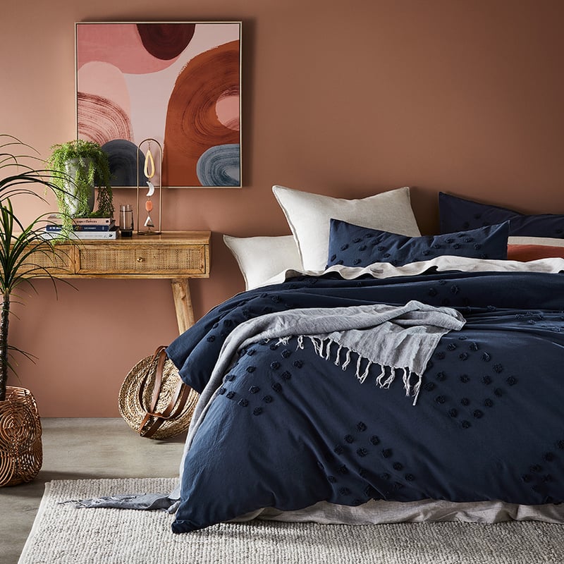 Poppy Chenille Navy Quilt Cover Set