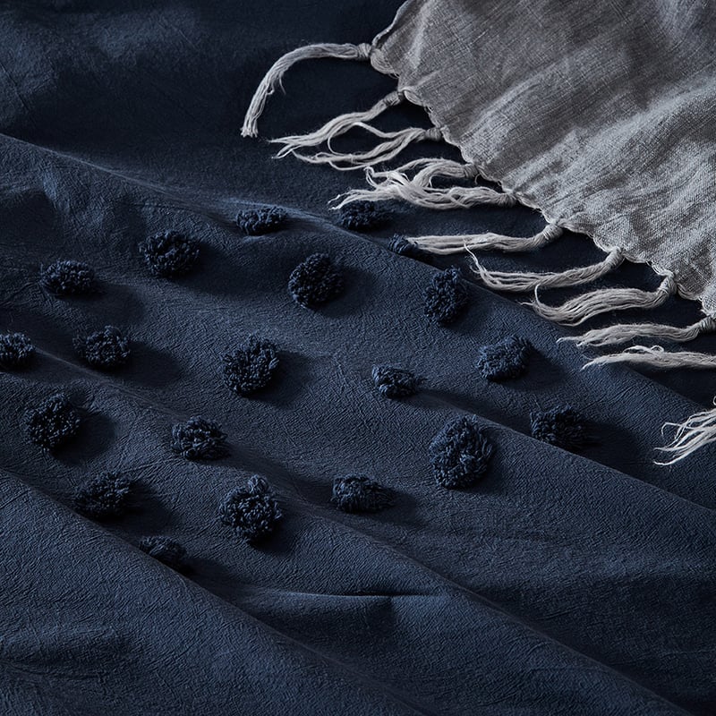 Poppy Chenille Navy Quilt Cover Set