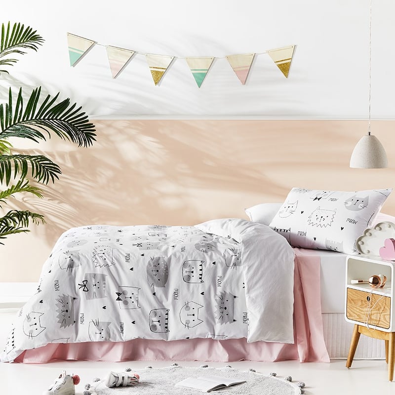 Louie Cat Grey Quilt Cover Set Separates