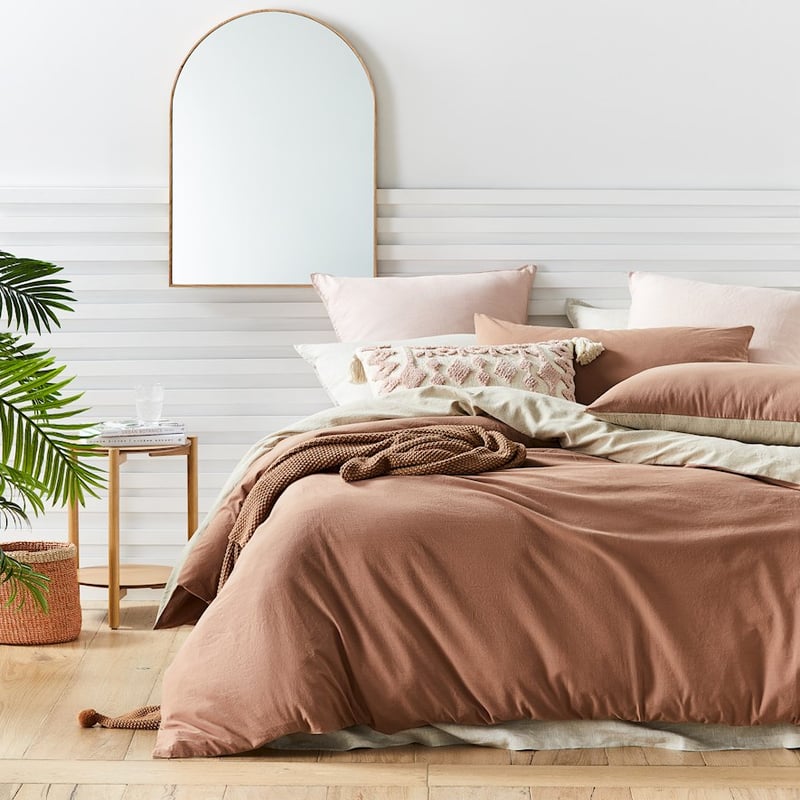 Olsen Linen Cotton Queen Natural & Clay Quilt Cover Set + Separates