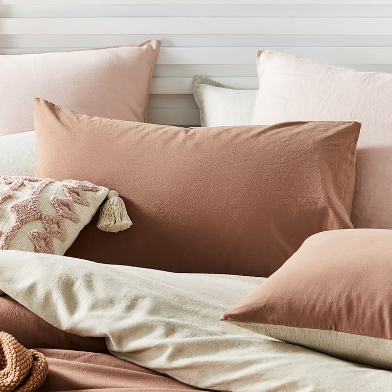 Olsen Linen Cotton Queen Natural & Clay Quilt Cover Set + Separates