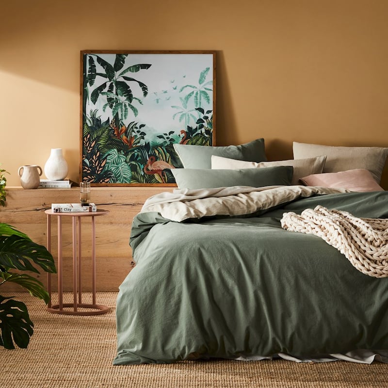 Olsen Linen Cotton Queen Natural & Khaki Quilt Cover Set + Separates