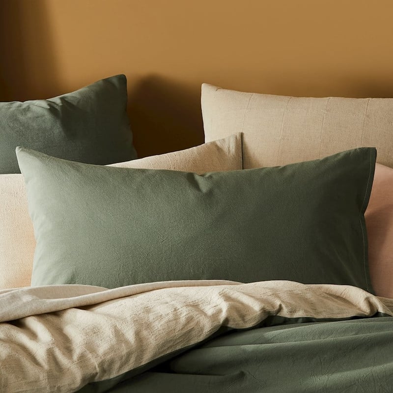 Olsen Linen Cotton Queen Natural & Khaki Quilt Cover Set + Separates